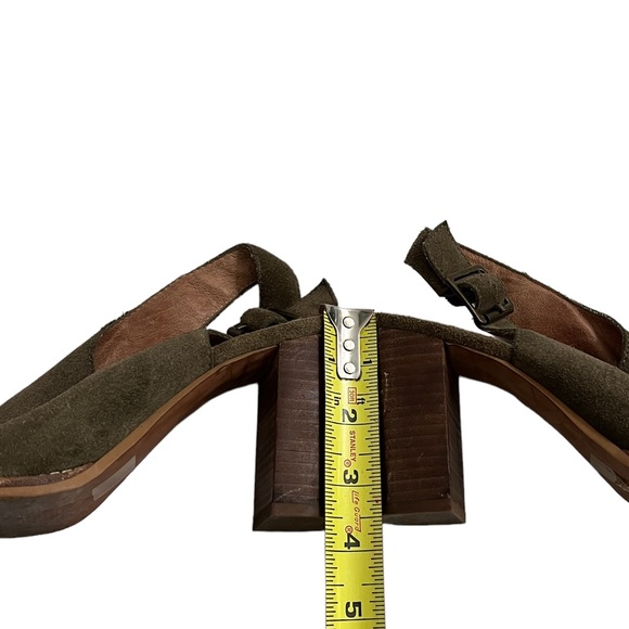 Madewell Olive Green Suede Slingback Cary Peep-Toe Stacked Heel Sandal S… - Picture 11 of 11